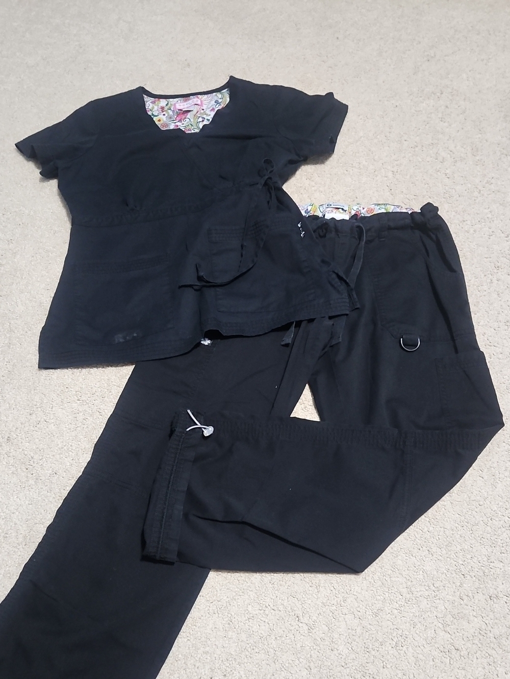 koi Black Scrub Joggers with Floral Trim